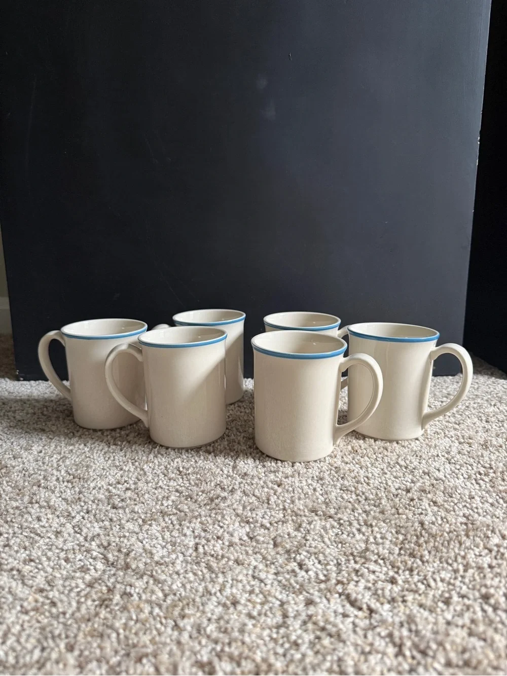 Corelle Cream Mugs with Blue Trim - Set of 6